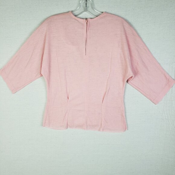 Vintage Union Label 60s 70s Knit Blouse Top Beaded Pastel Pink Half Sleeve M/L - Picture 6 of 11